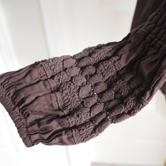 Aerie Peasant Blouse Coffee Brown Button-Up Ruched Sleeves Shirt Sz Large - Picture 5 of 10